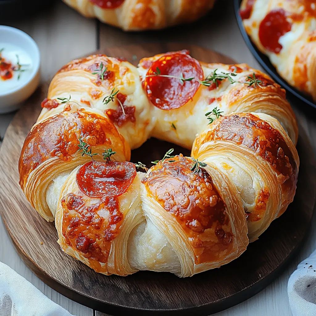 A croissant with pepperoni and cheese on top.