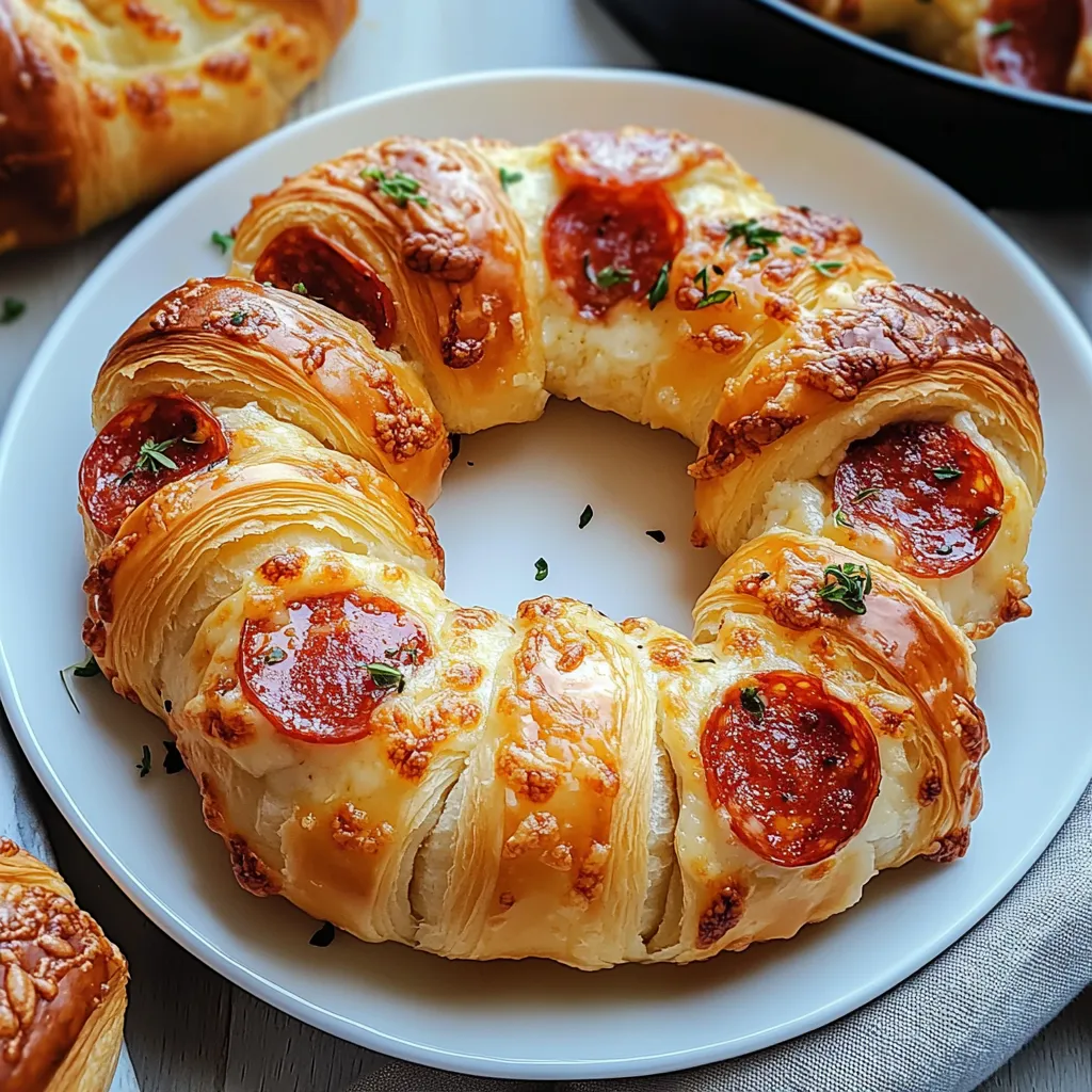 A plate with a croissant shaped like a pizza.
