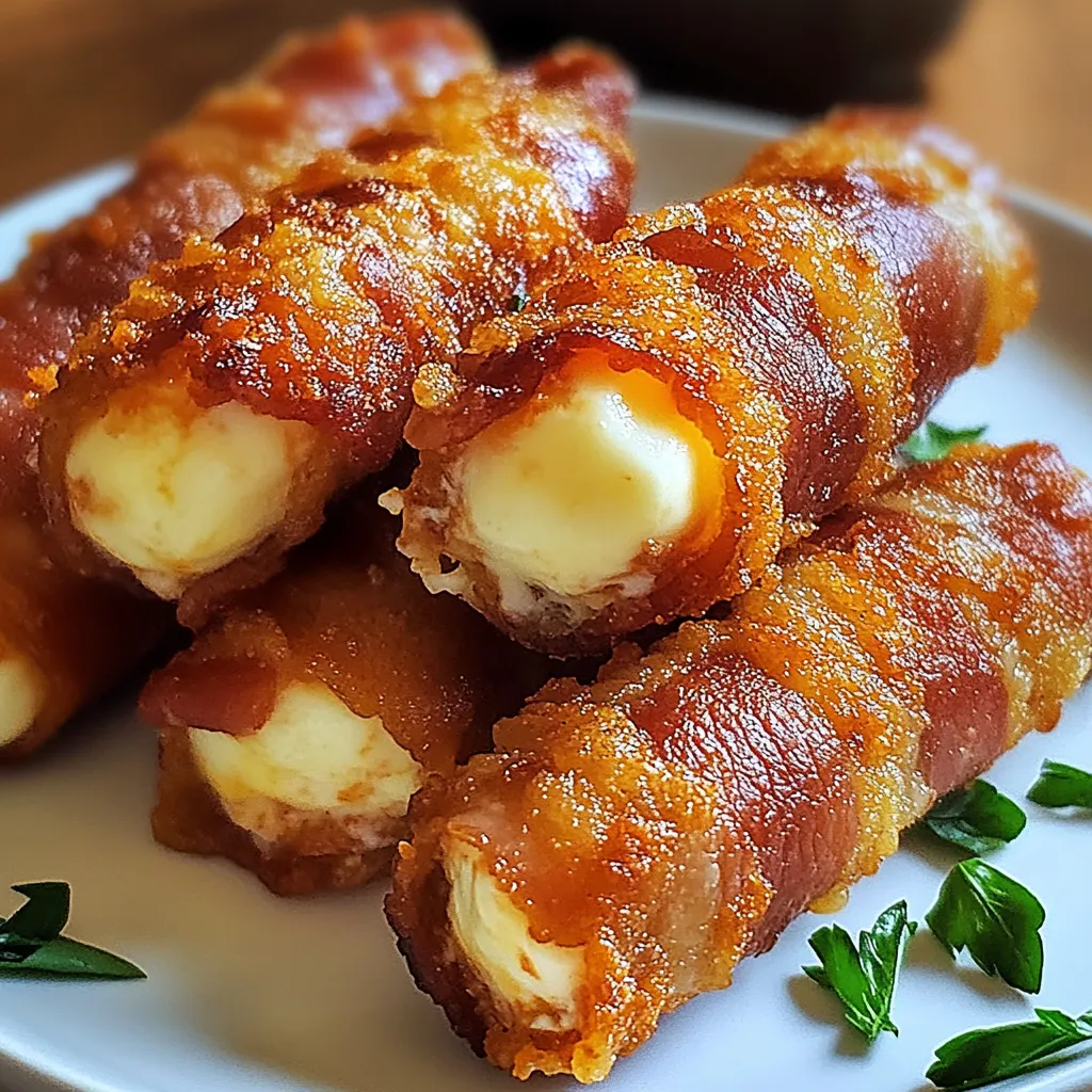Bacon wrapped around cheese and eggs.