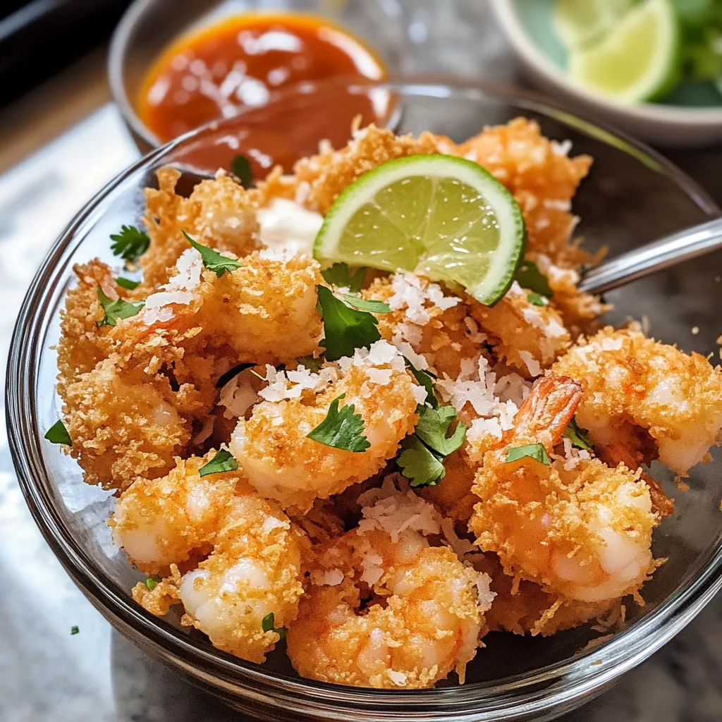 A bowl of shrimp with a lime wedge on top.