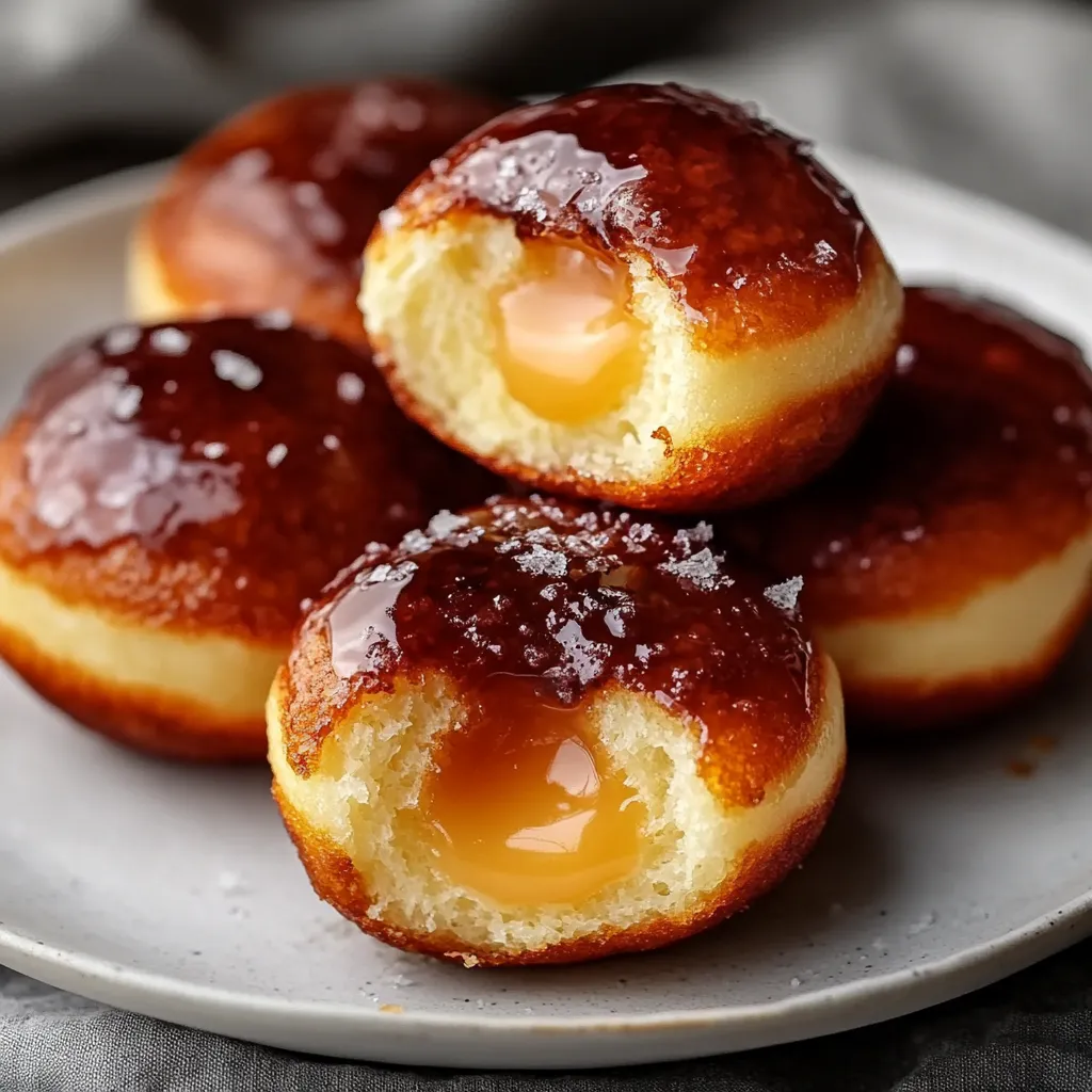 A plate of donuts with jelly.