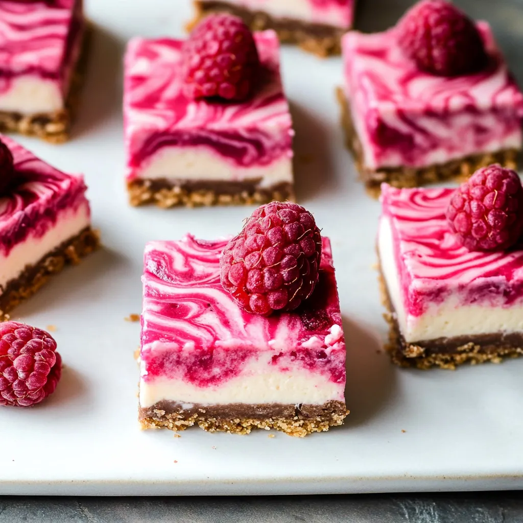 A plate of desserts with raspberries on top.