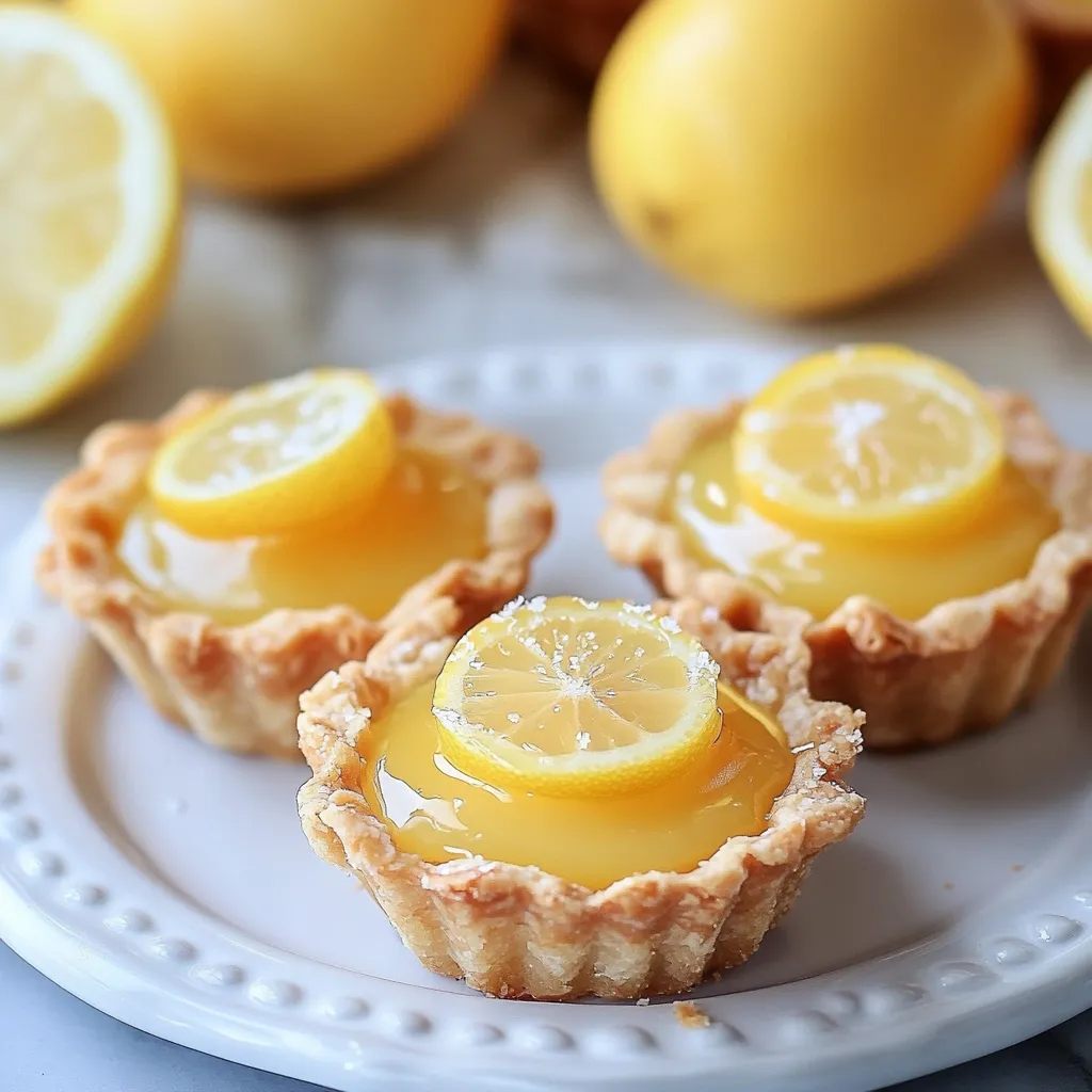 Two small lemon custard tarts on a white plate.