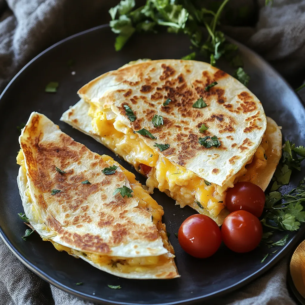 A slice of quesadilla with tomatoes and cheese.