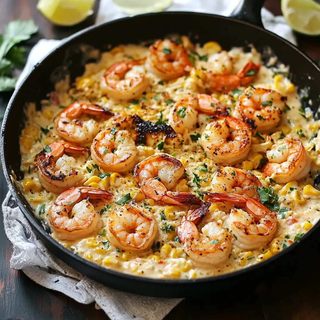 A pan of shrimp and corn.