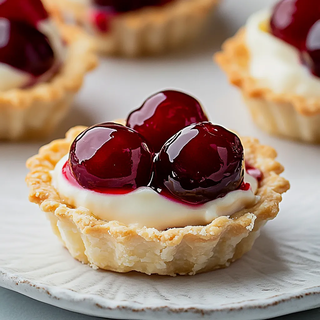 A white plate with a pastry and two cherries on top.