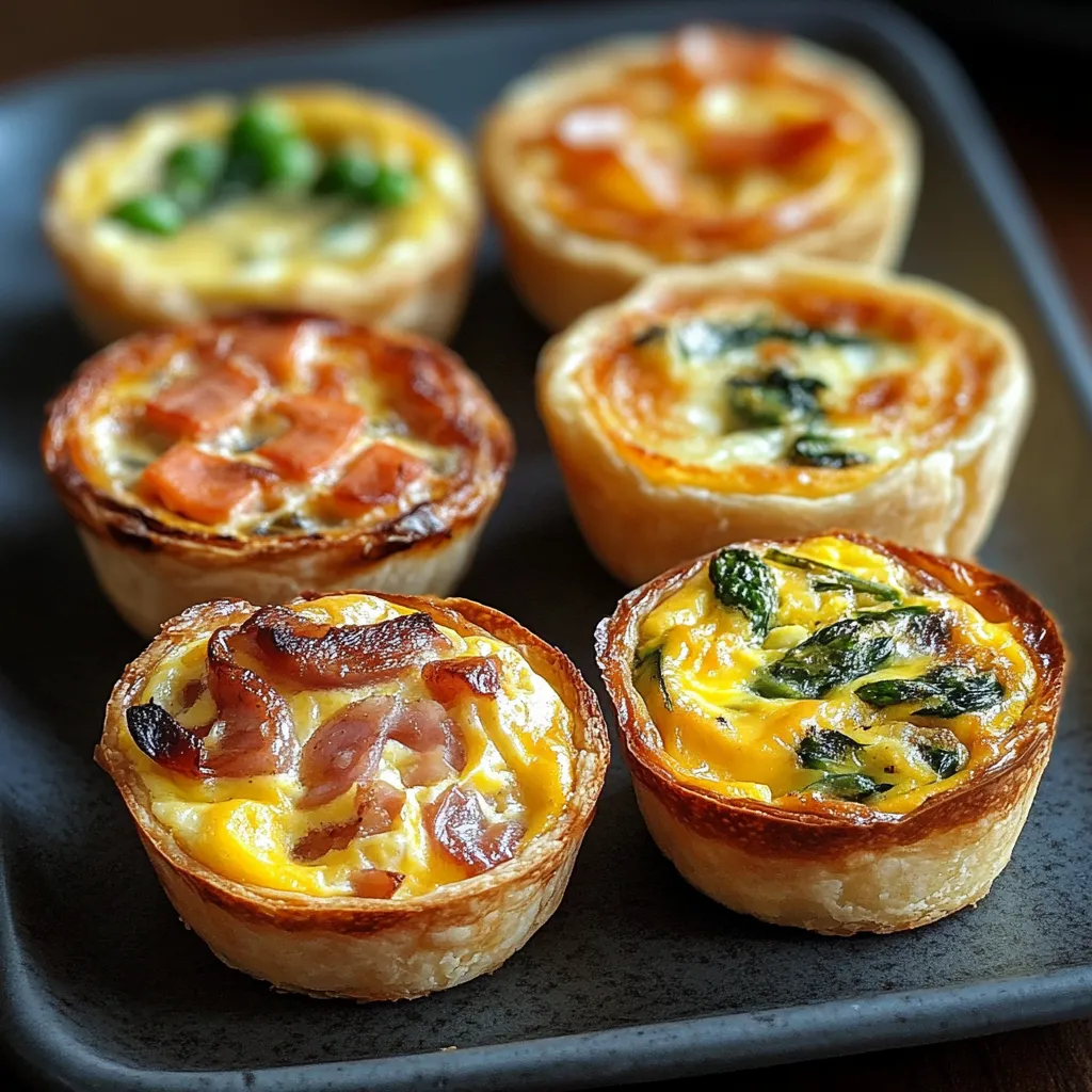 Four small tarts with different fillings.