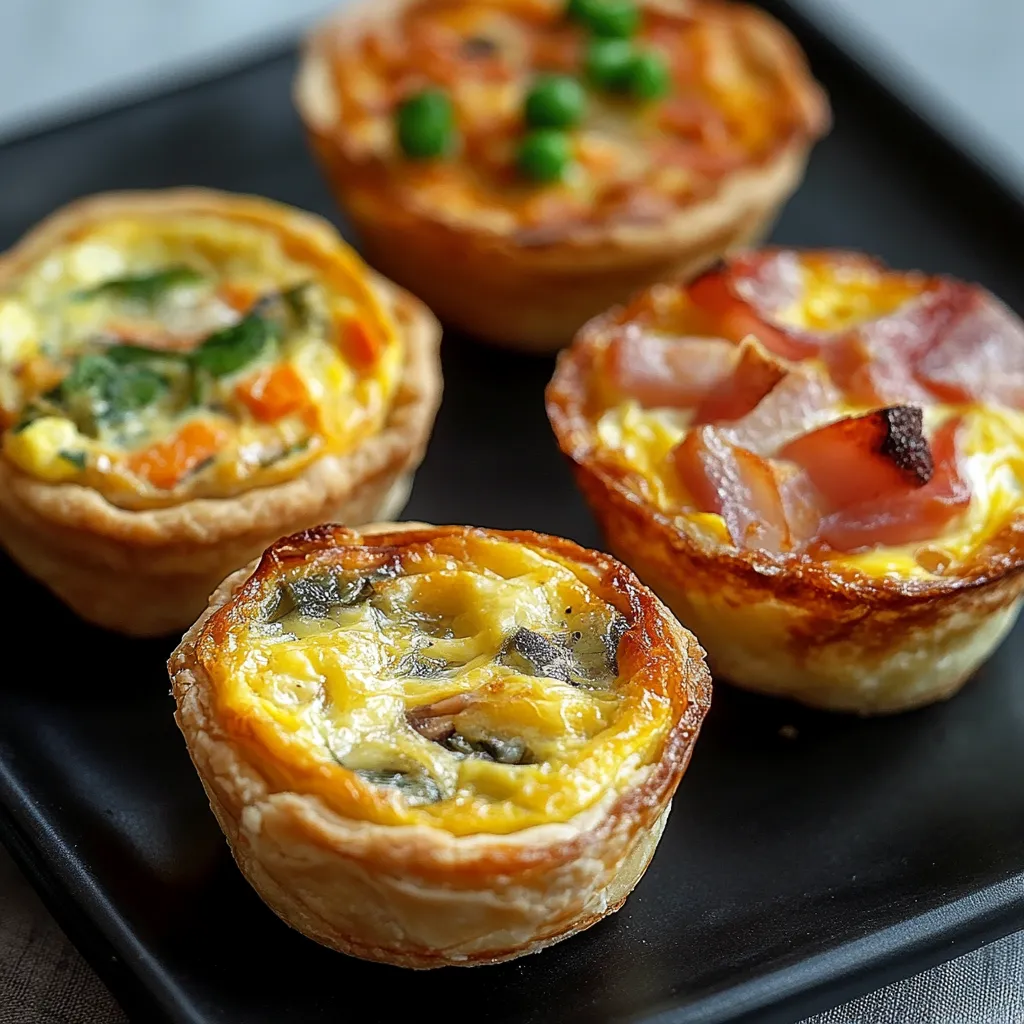 Four small tarts with different fillings.