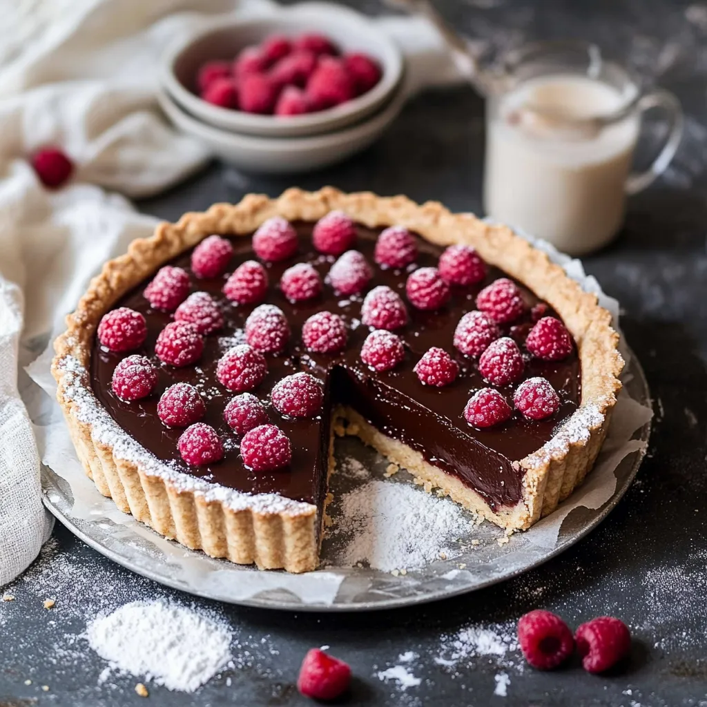 A slice of chocolate raspberry pie.