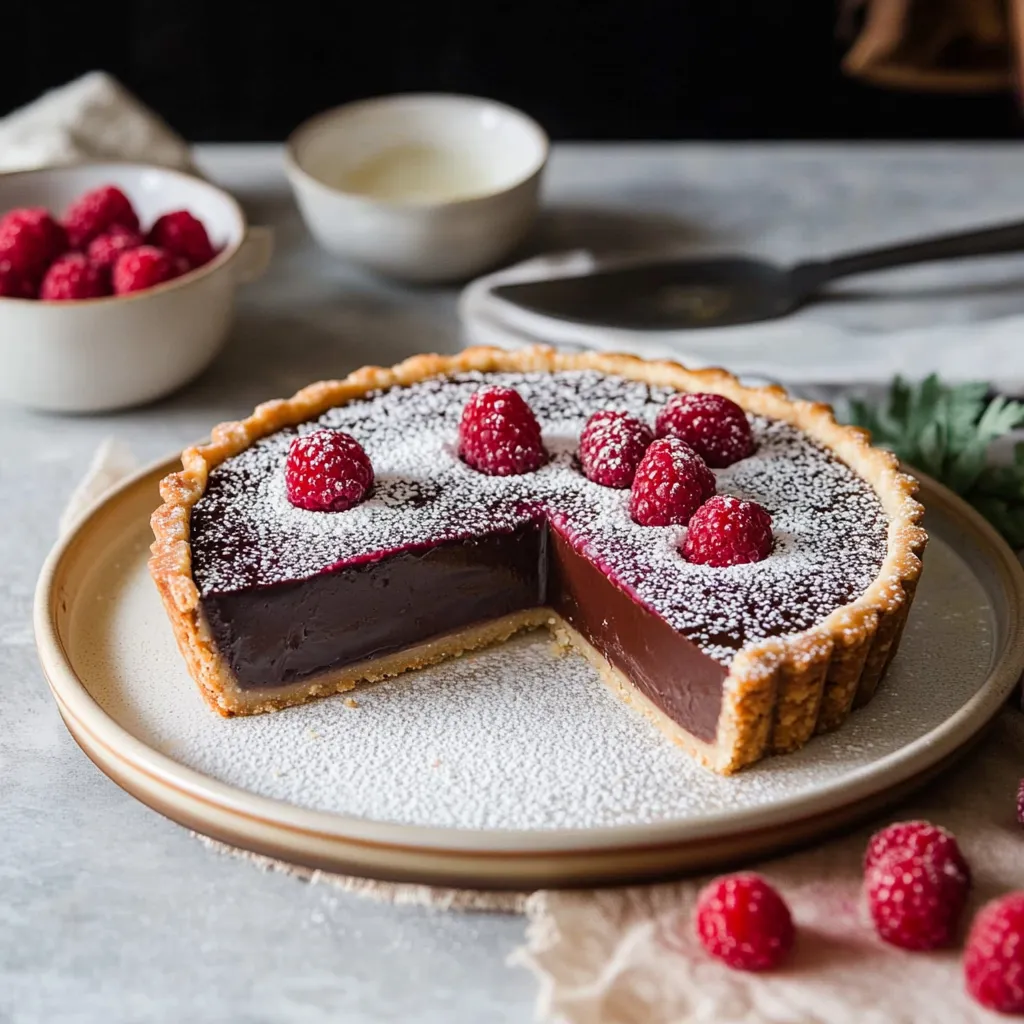 A slice of chocolate cake with raspberries on top.