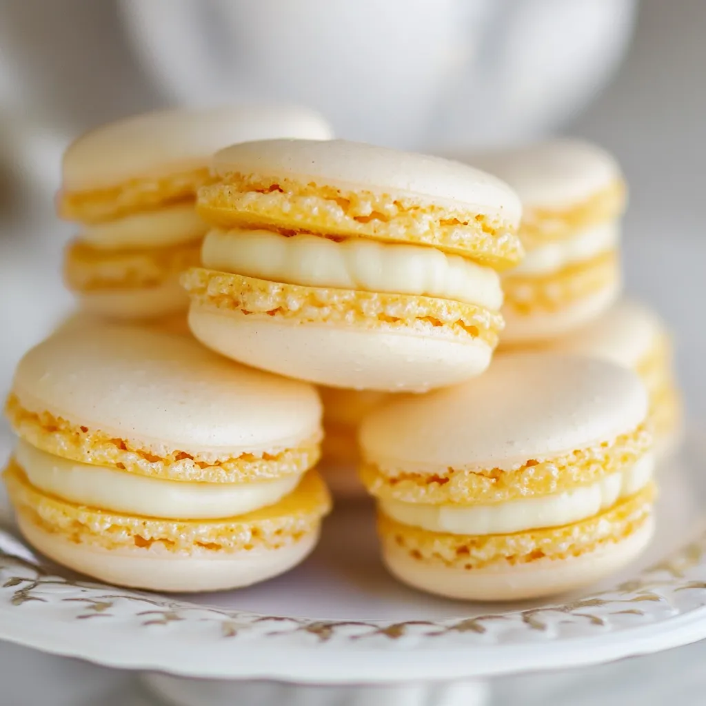 A stack of macaroons on a plate.