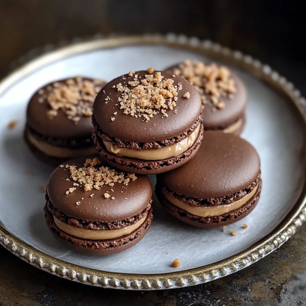 A plate of chocolate cookies with nuts on top.