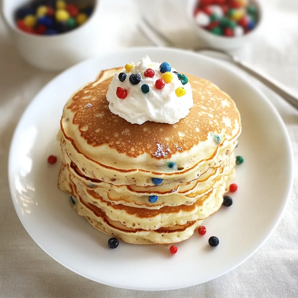 A stack of pancakes with a white whipped cream topping.