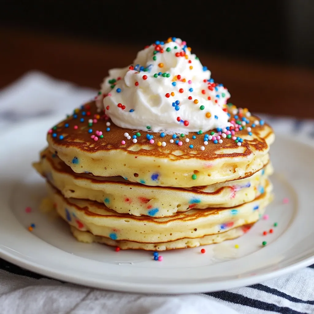 A stack of pancakes with sprinkles on top.