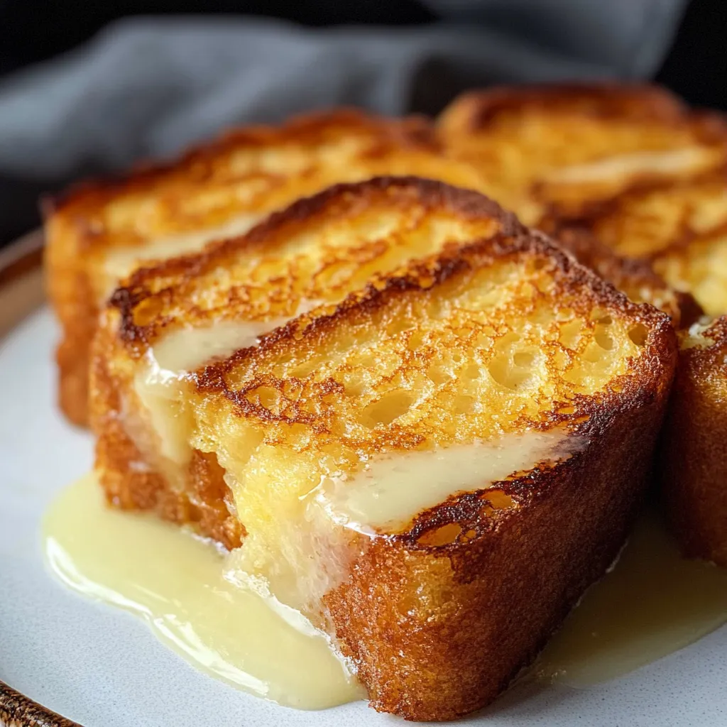 A plate of French toast with syrup on it.