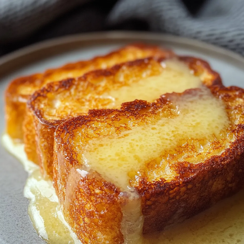 A slice of French toast with syrup on it.