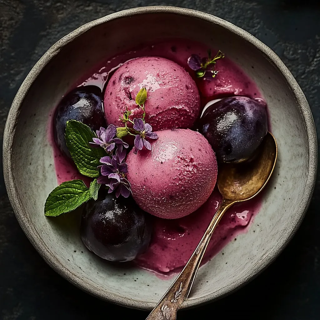 A bowl of berries and ice cream.