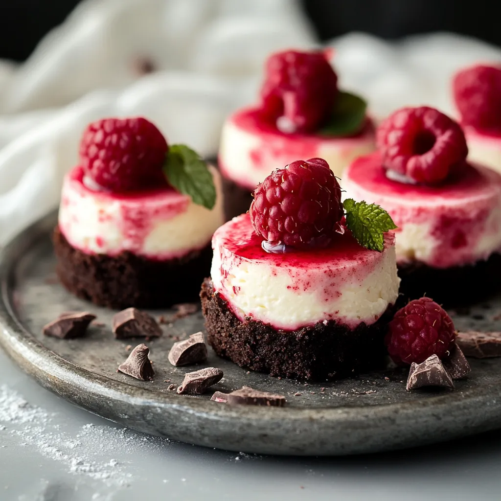 A plate of desserts with raspberries on top.