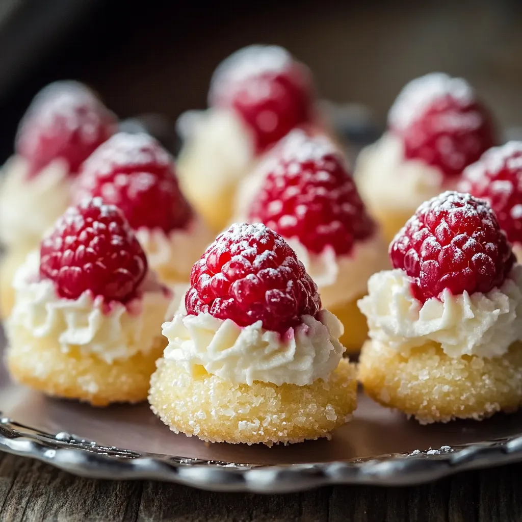 A plate of white cake with red raspberries on top.
