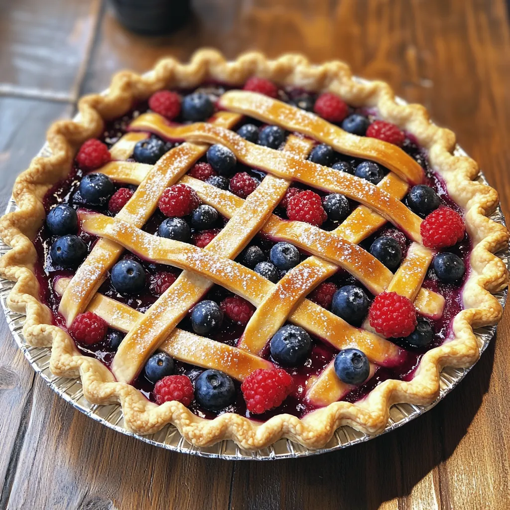 A pie with blueberries and raspberries.