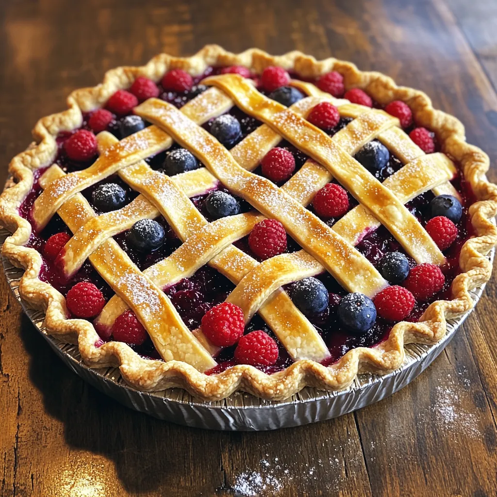 A pie with blueberries and raspberries.