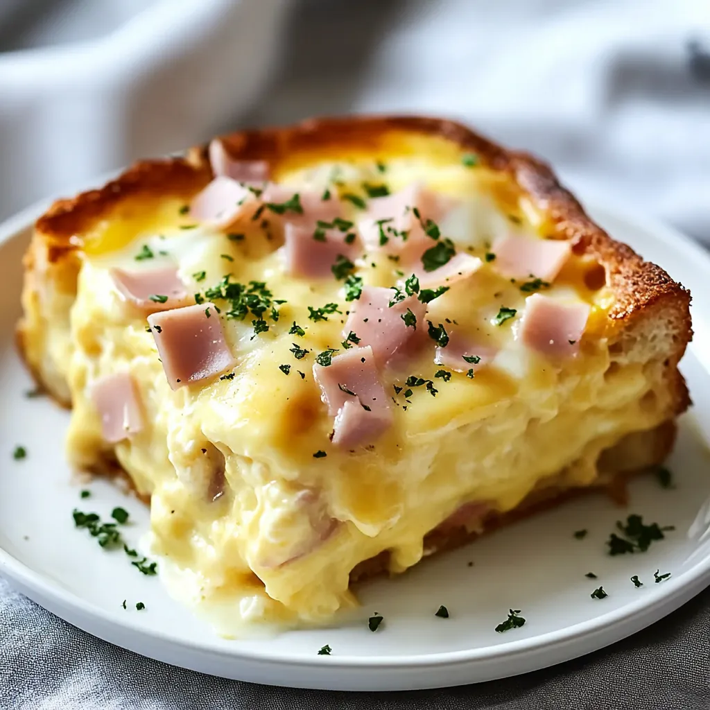 A slice of ham and cheese on a plate.