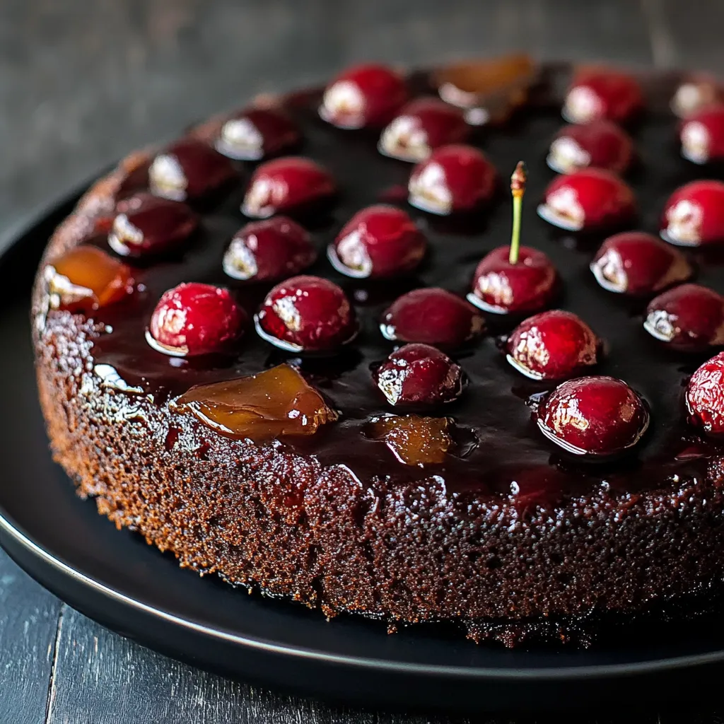 A chocolate cake with cherries on top.