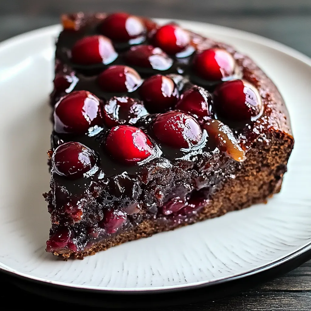 A slice of chocolate cake with cherries on top.