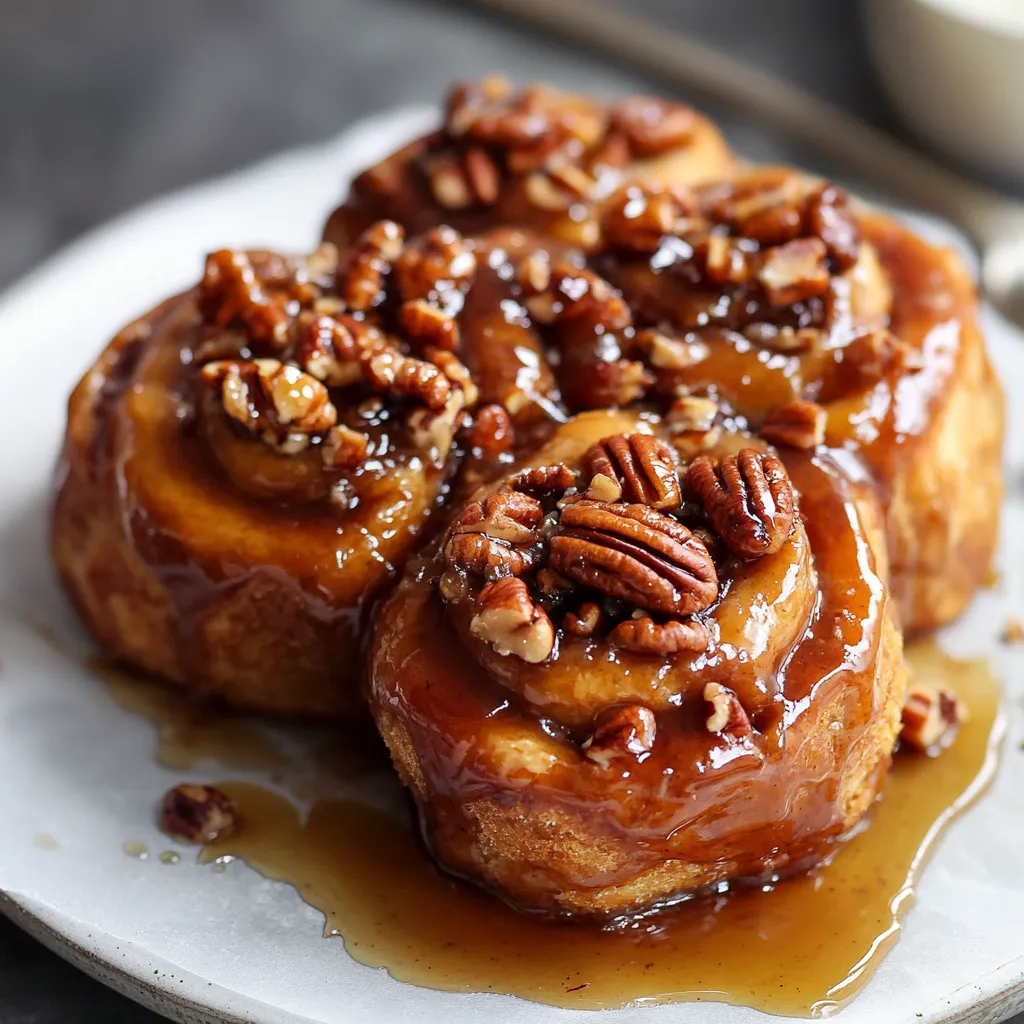 Two pieces of cinnamon rolls with pecans on top.