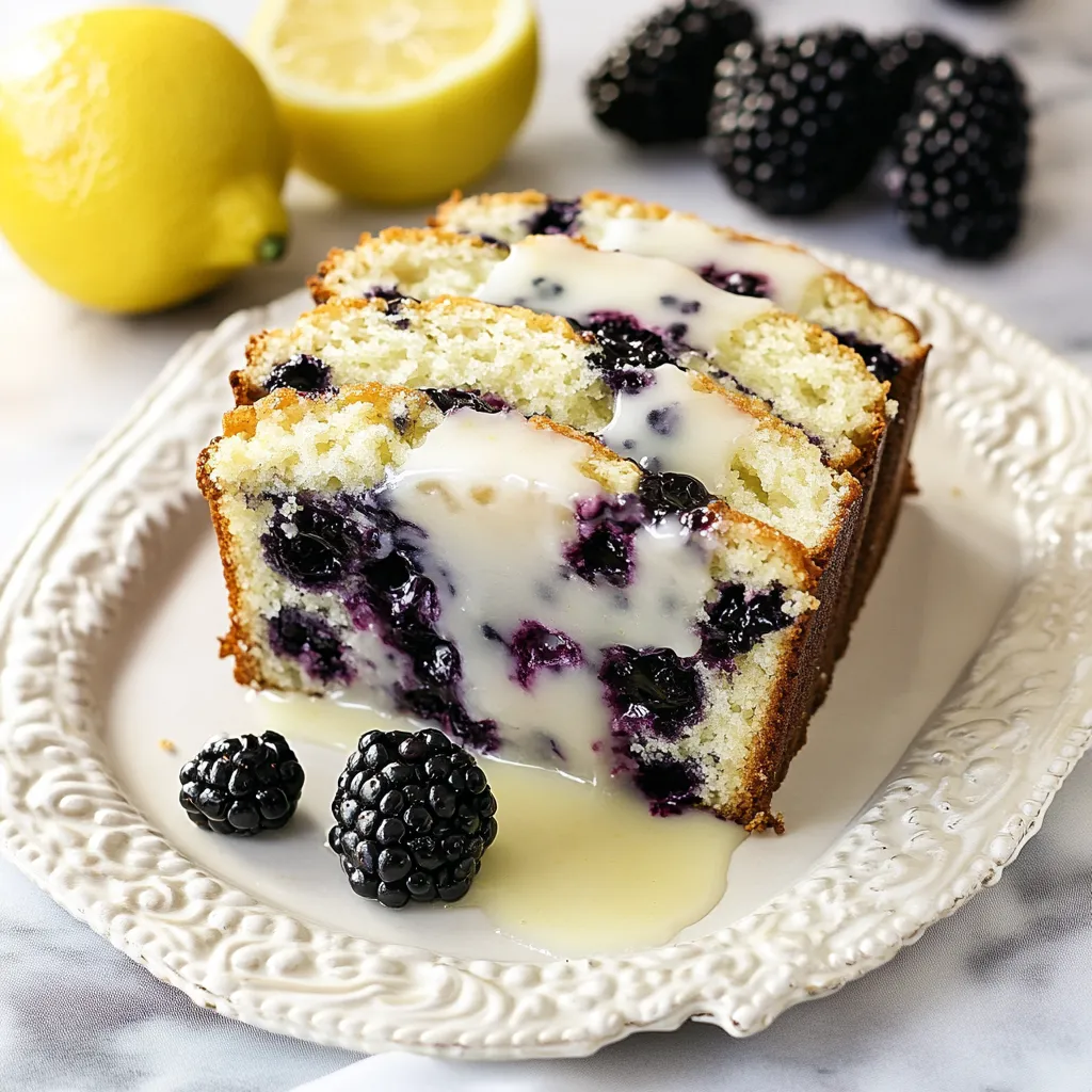 A slice of blueberry cake with lemon on top.