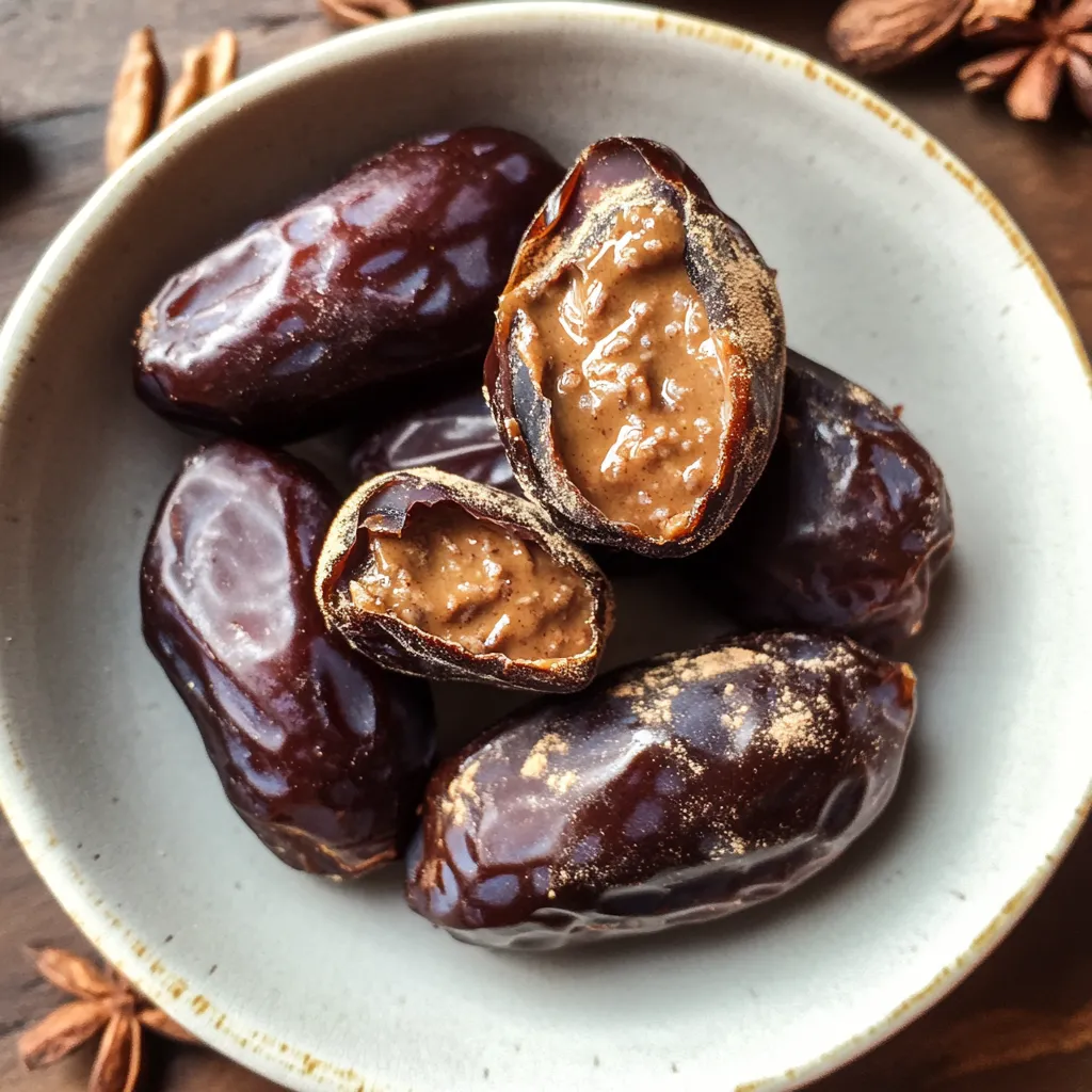A bowl of dates with peanut butter.