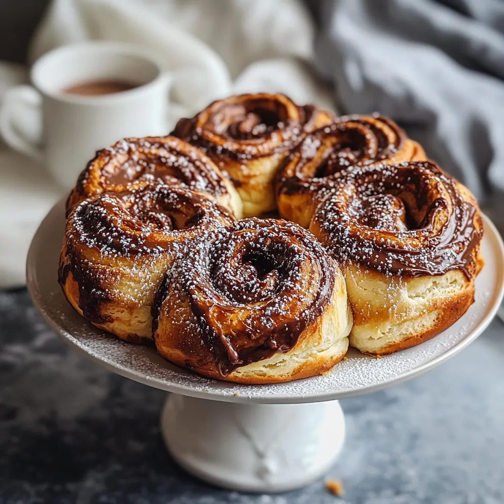 A plate of pastries with chocolate and powdered sugar.