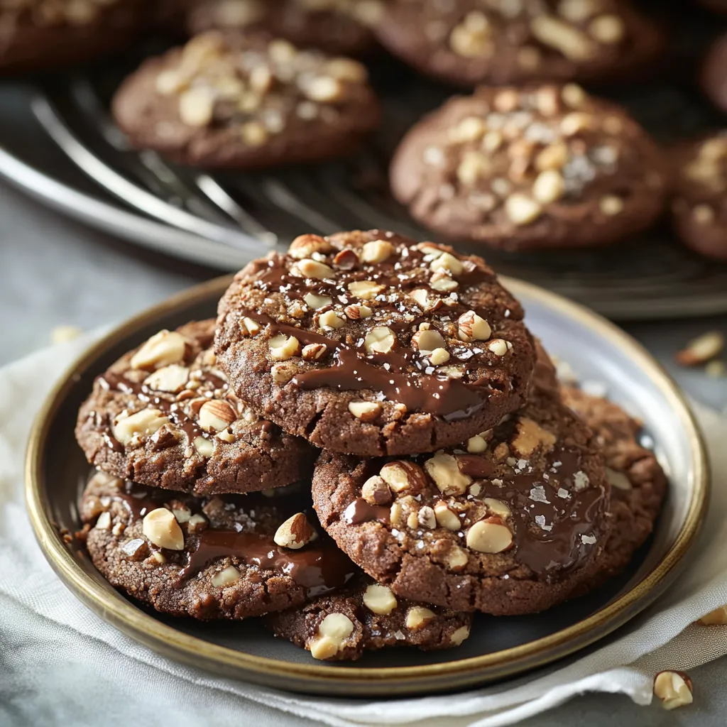 A plate of cookies with chocolate and nuts.