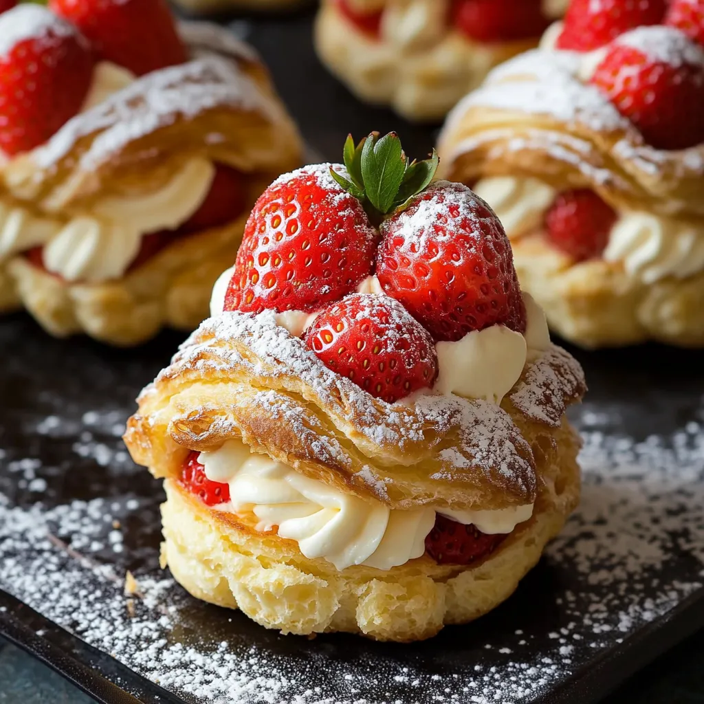 A pastry with strawberries on top.