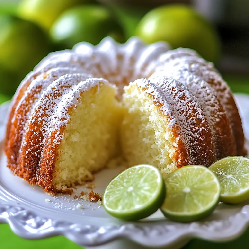 A slice of cake with powdered sugar on a plate.