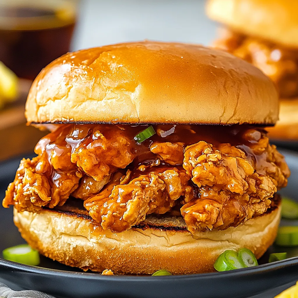 A sandwich with barbecue sauce and onions.