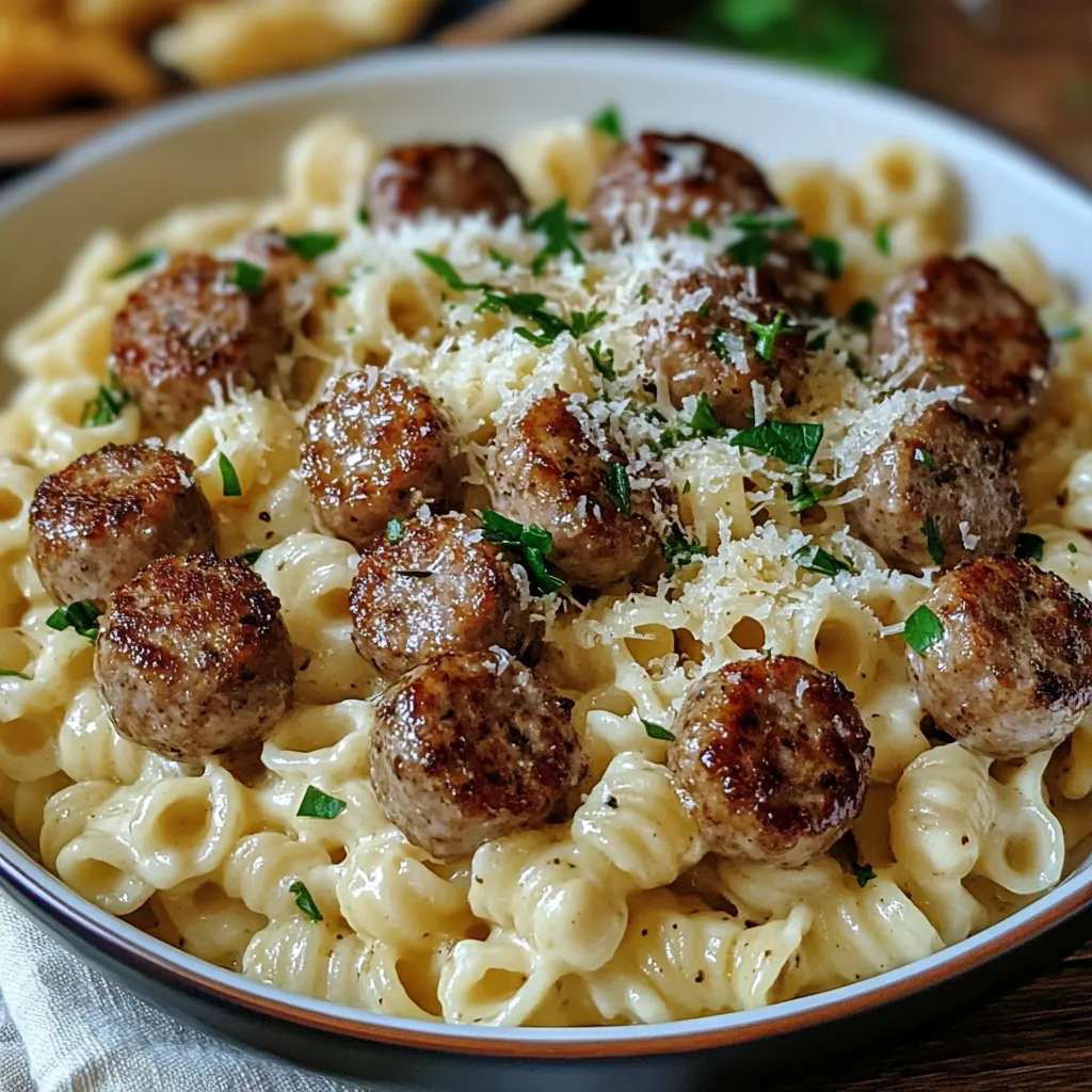 A plate of pasta with meatballs and cheese.