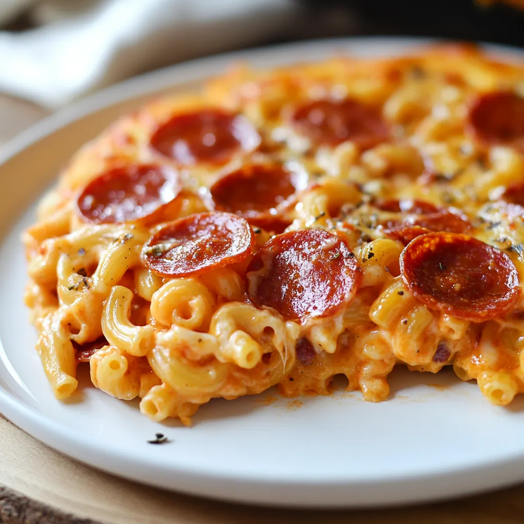 A slice of pizza with pepperoni and macaroni.
