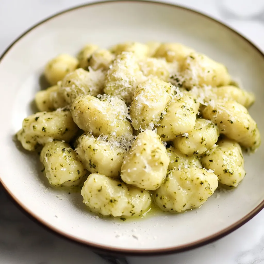 A plate of pasta with cheese and herbs.