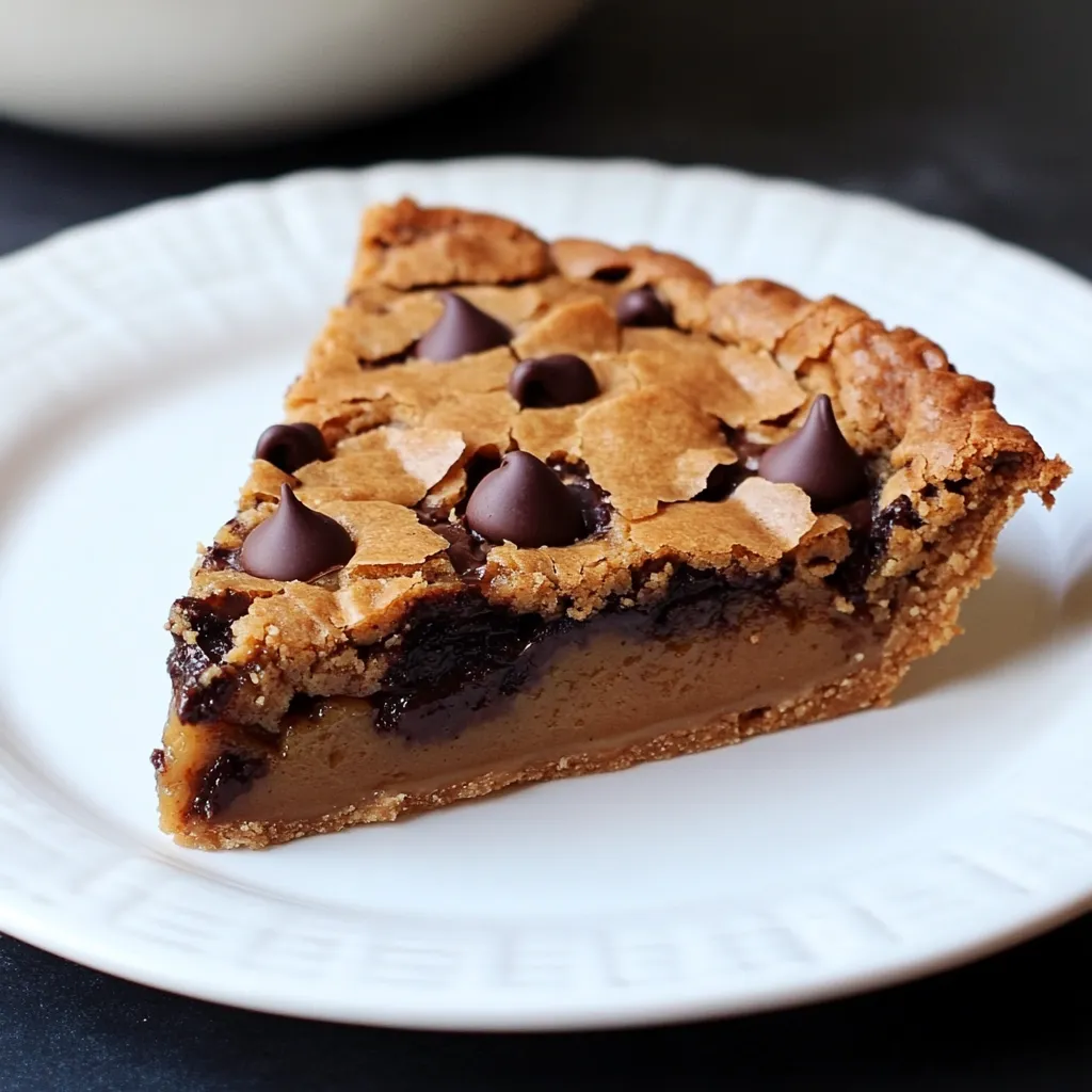 A slice of chocolate pie on a white plate.
