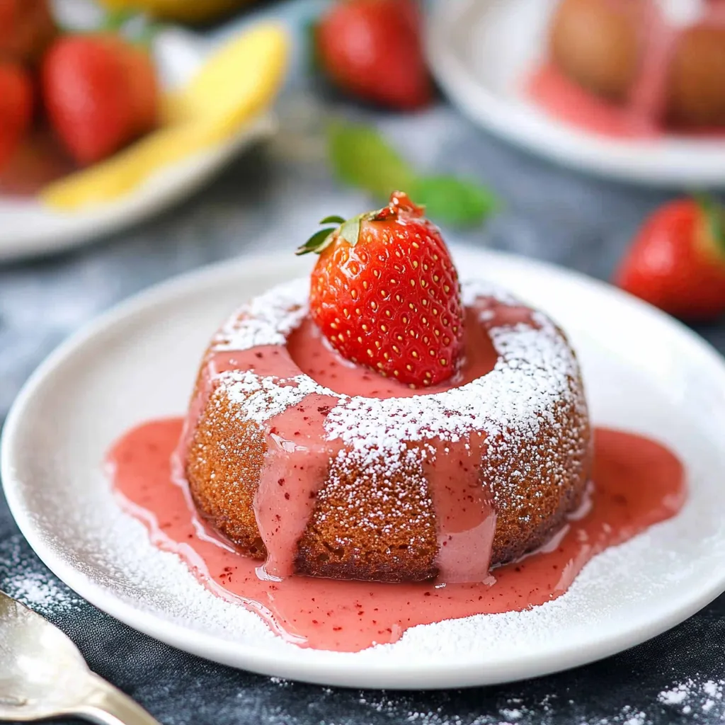 A strawberry shortcake with a strawberry on top.