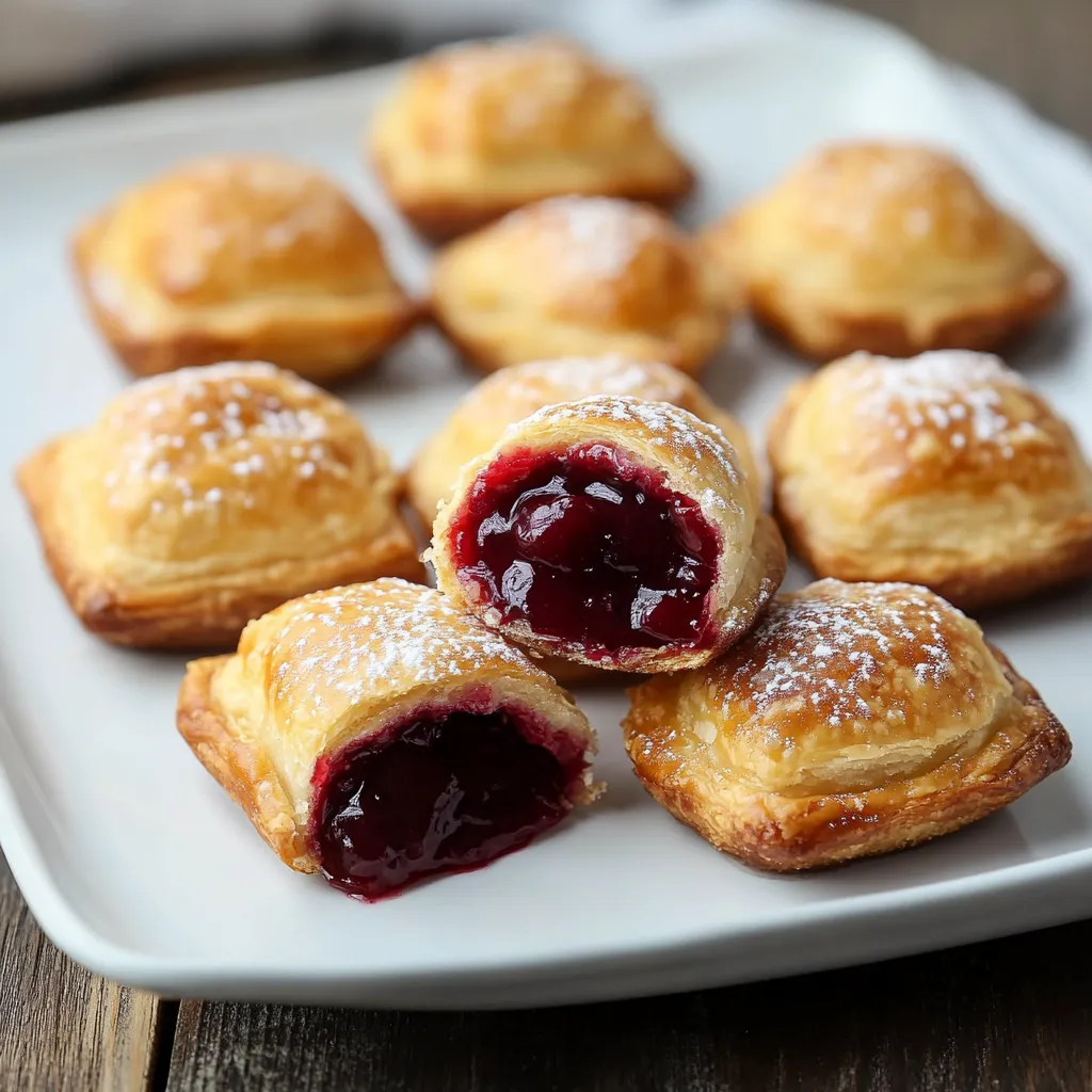 A plate of pastries with jelly in the center.