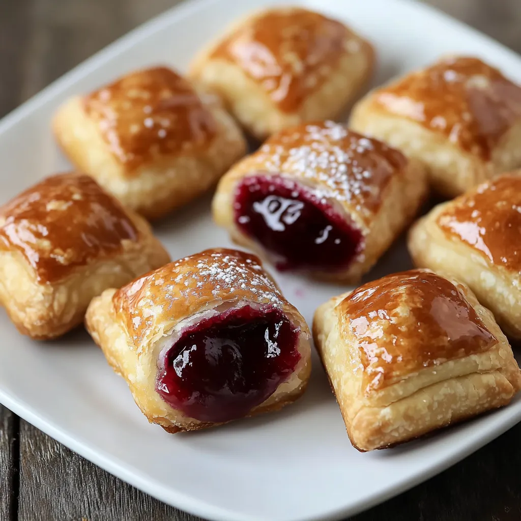 A plate of pastries with jelly in the middle.