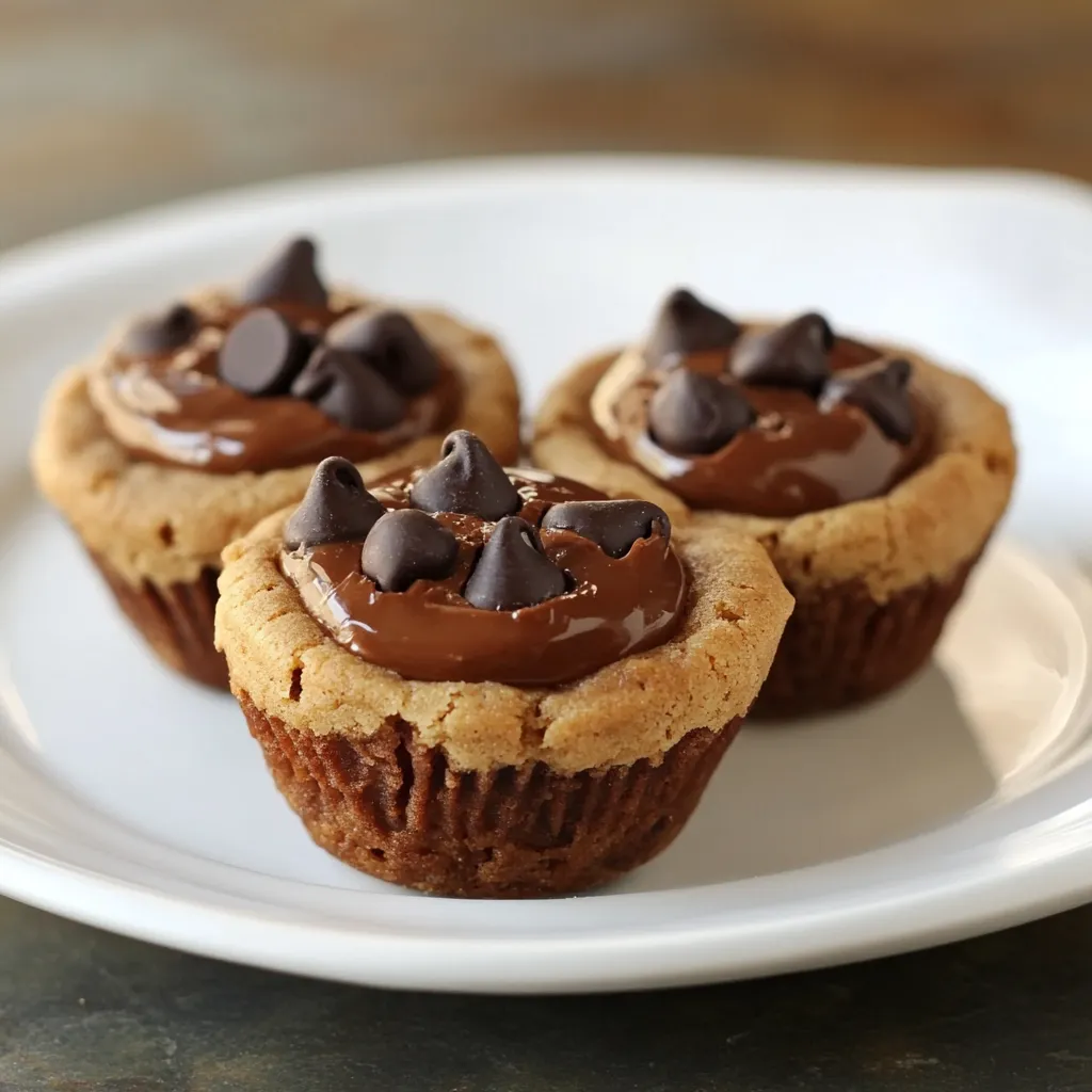 Three chocolate chip cookies on a white plate.