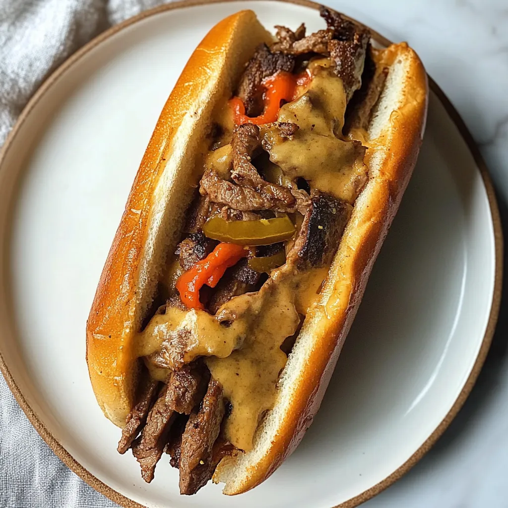 A sandwich with meat and cheese on a plate.