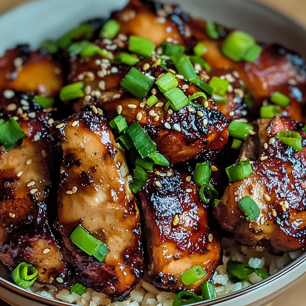 A bowl of meat with rice and green onions.