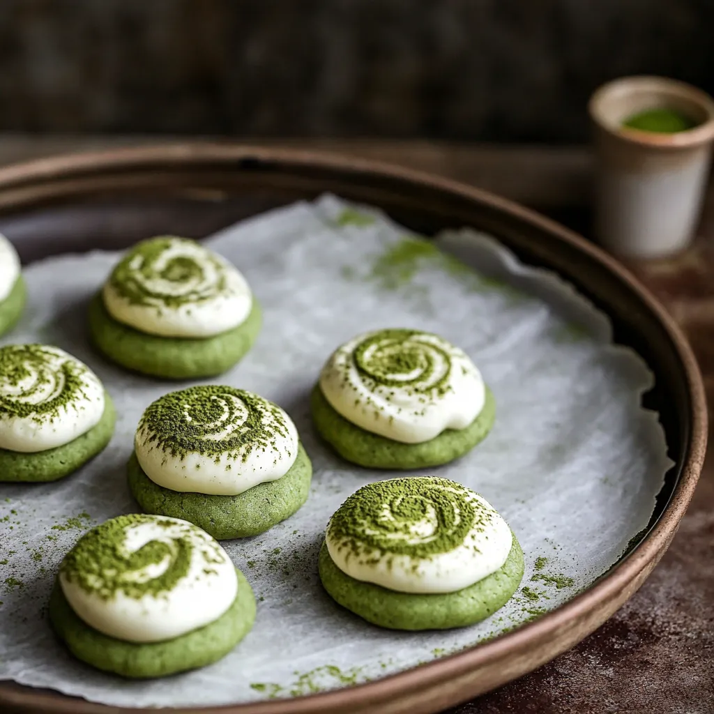 A plate of green and white cookies.