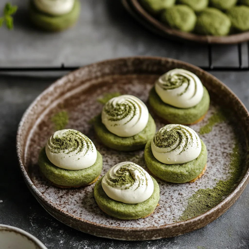 A plate of green and white cookies.
