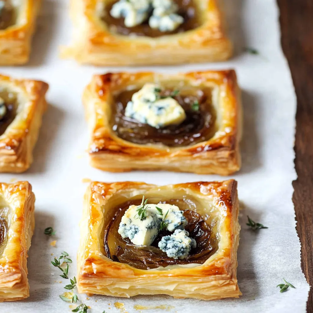 A tray of small pastries with blue cheese.