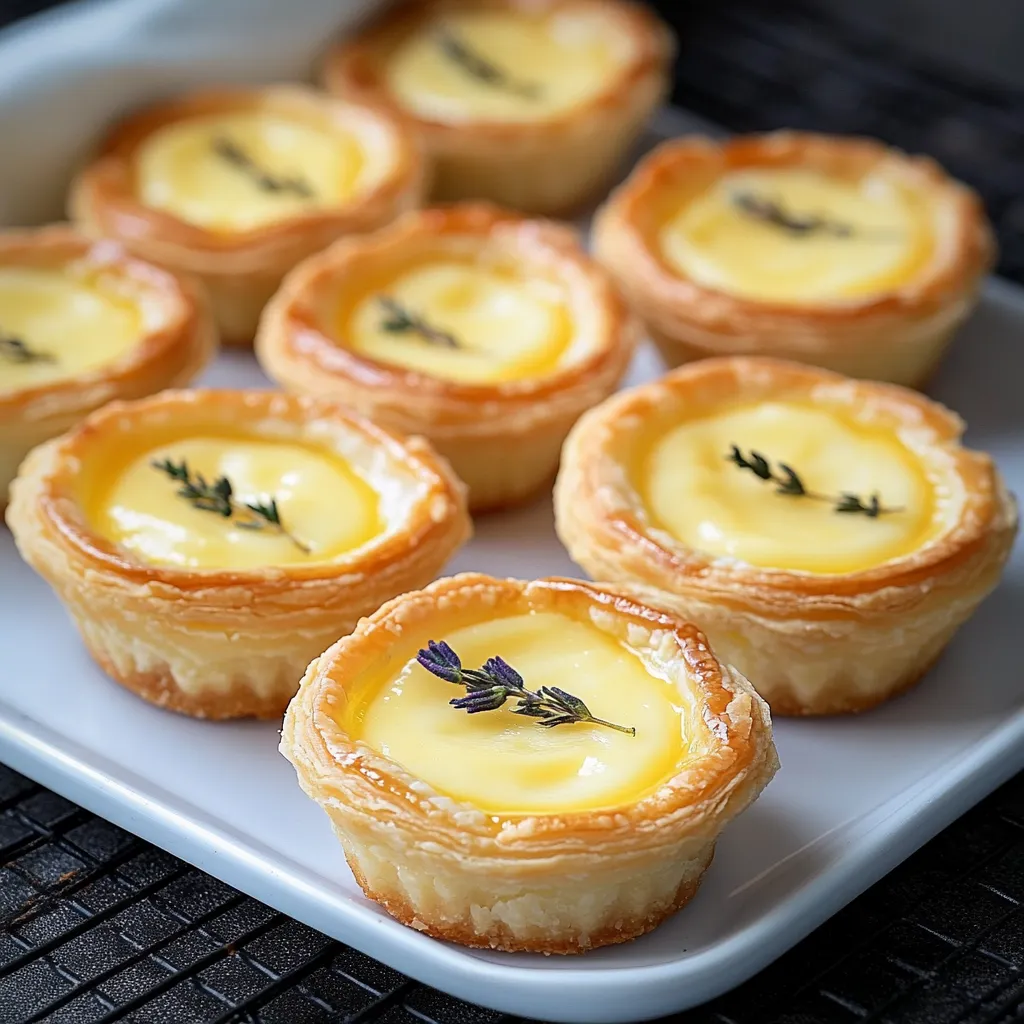 A plate of small pastries with a purple flower on top.